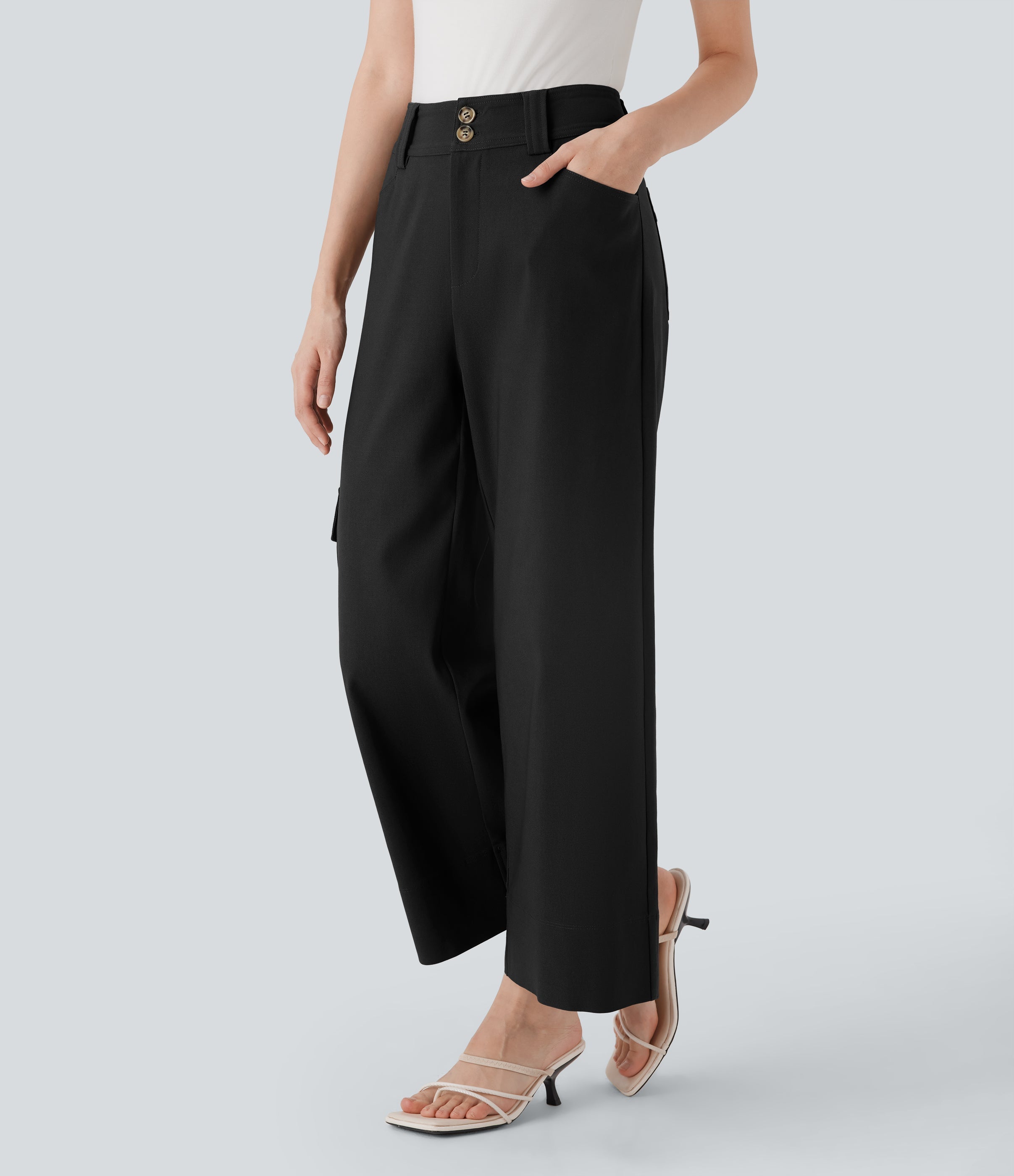 High Waisted Straight Leg Work Cargo Pants with Pockets