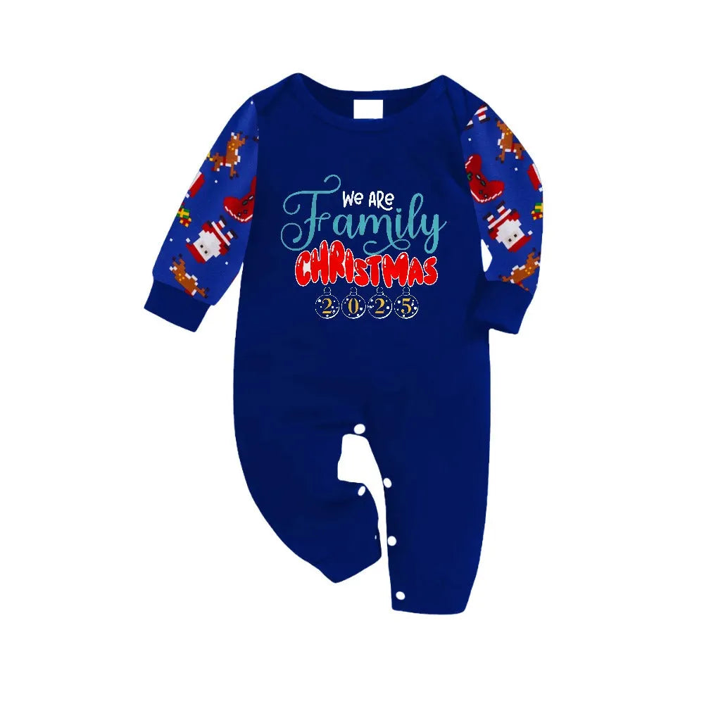Christmas Family Matching Pajamas-Cozy Blue Pjs Set with "We Are Family Christmas 2025"  Print