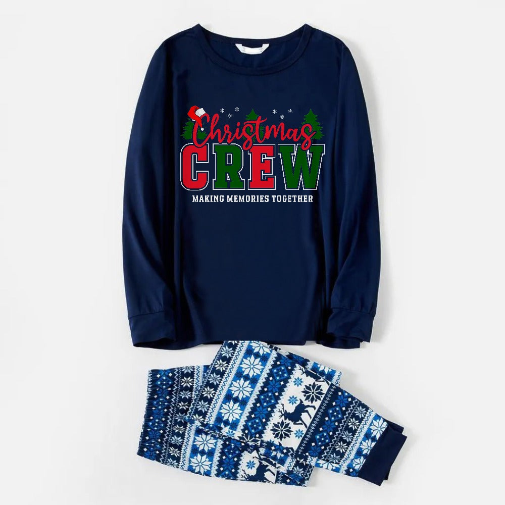 Joyful Blue Christmas Pajamas Set With Festive Holiday Slogans