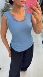 Sashia Plain Ribbed Frill Trim Vest Top