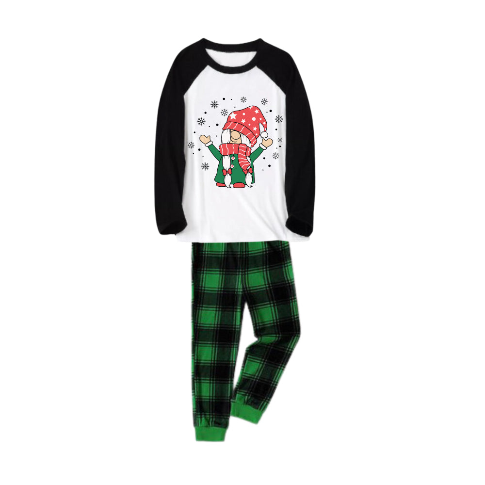 Black Raglan Top Green Plaid Christmas Pajamas Set With Christmas Gnome Print
