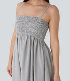 Shirred Stripe Midi Slip Dress with Pockets