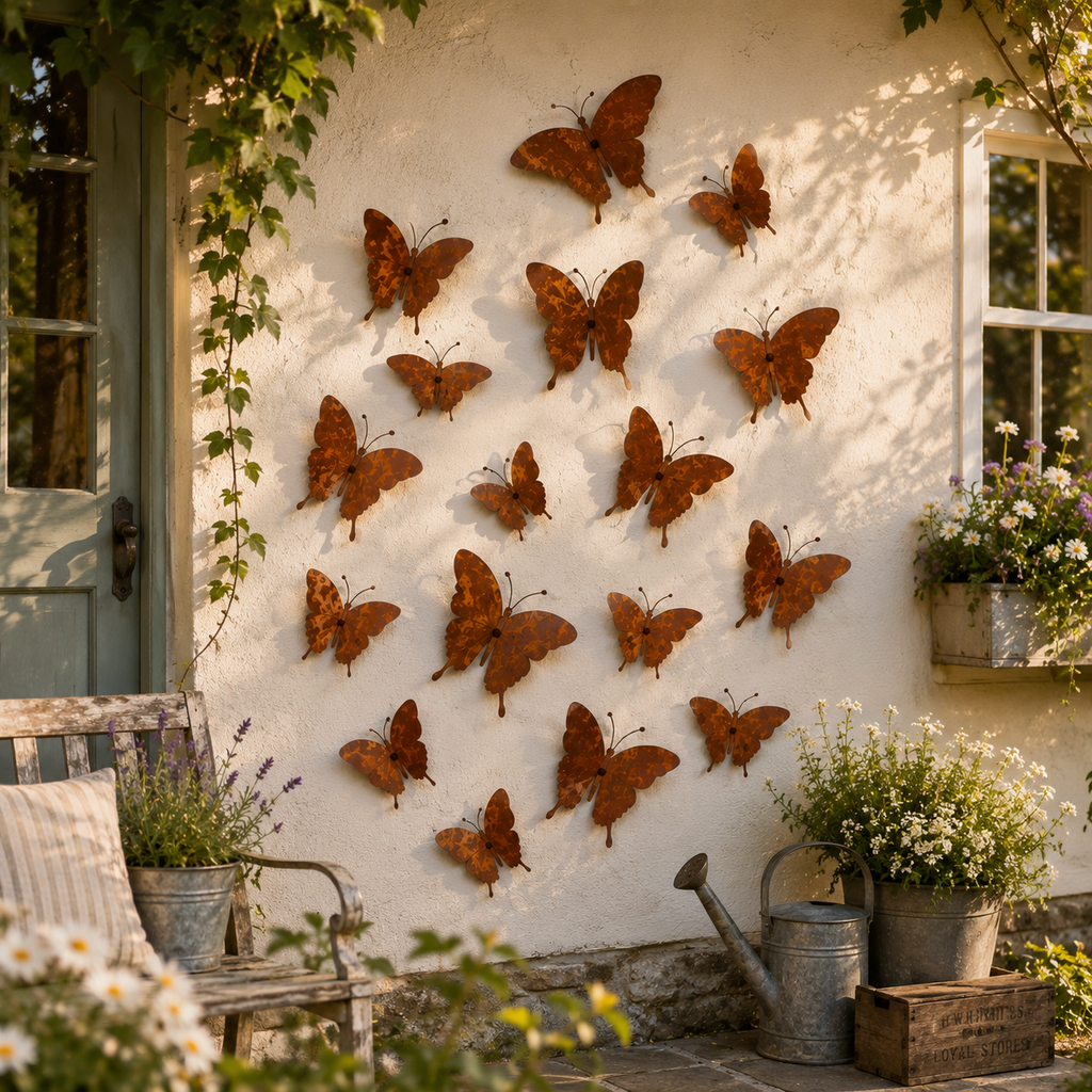 15-Piece Rustic Metal Butterfly Wall Decor Set