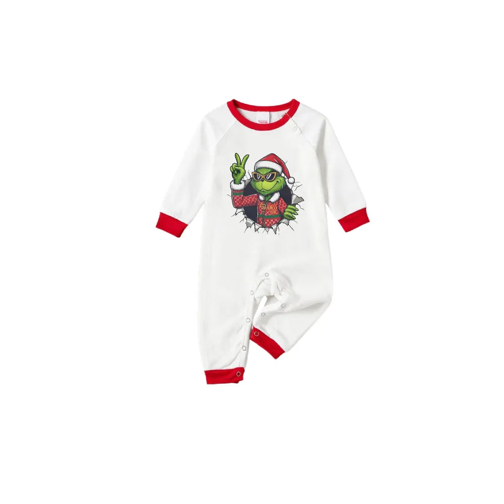 Family Christmas White Pajamas Set With Christmas Pattern Print