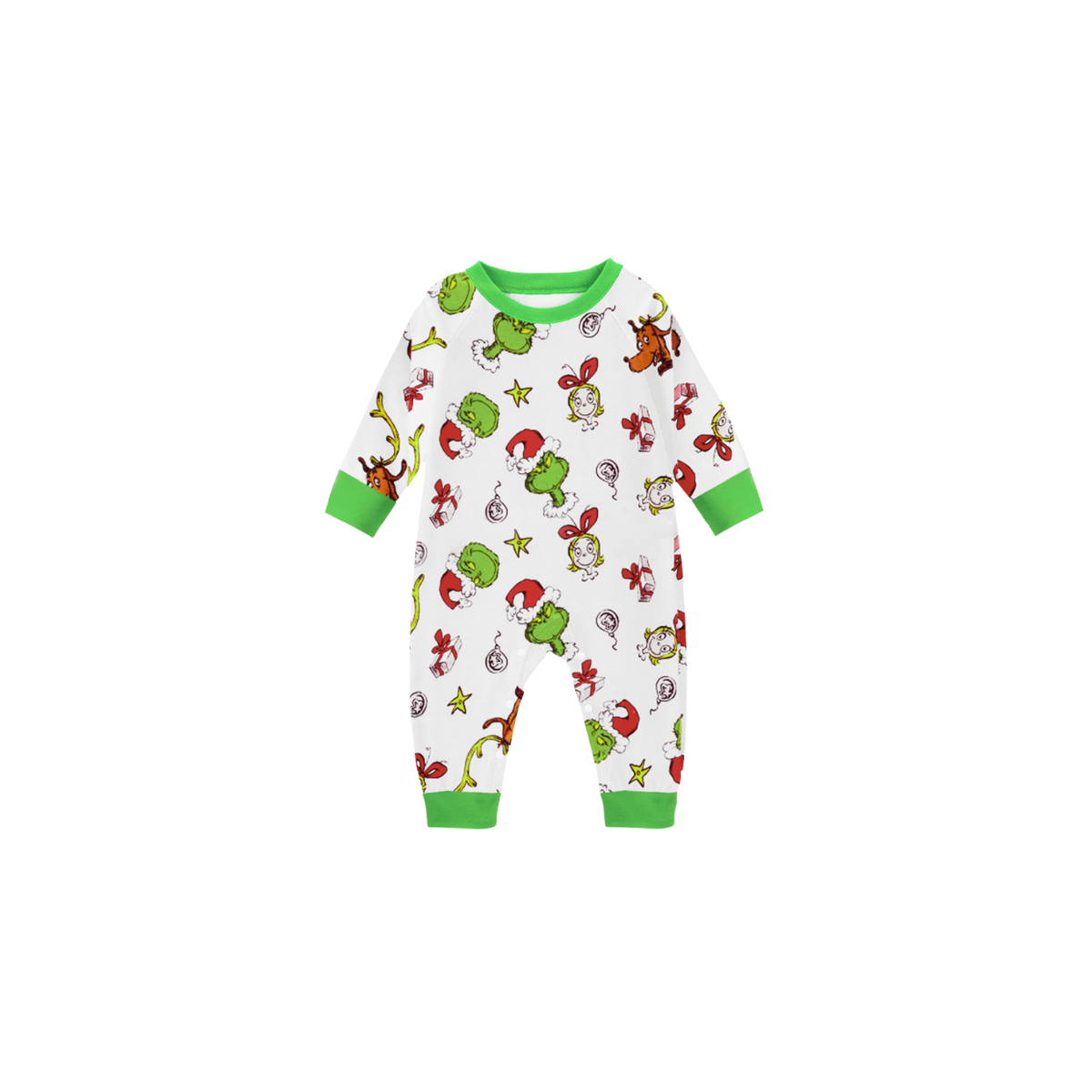 Let It Snow Family Christmas Pajamas - Green Cartoon Print
