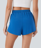 High Waisted Drawstring 2-in-1 Casual Shorts with Pocket