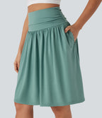 High Waisted Ruched Pocket Flowy Skirt