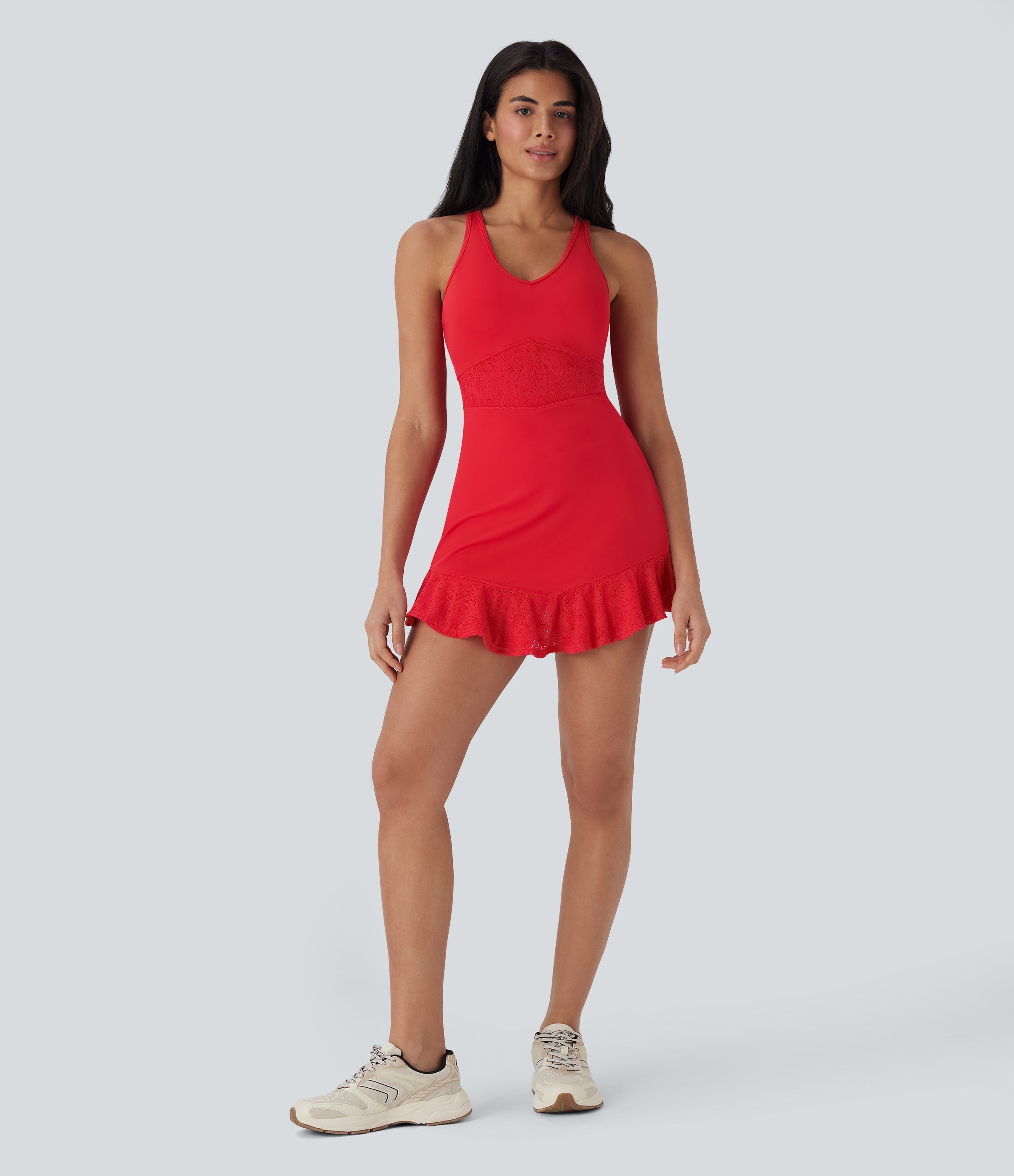 SoftlyZeroTM Contrast Lace 2-Piece Mini Yoga Active Dress with Pocket