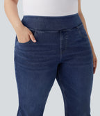 FlexTM High Waisted Pockets Washed Casual Bootcut Plus Size Jeans