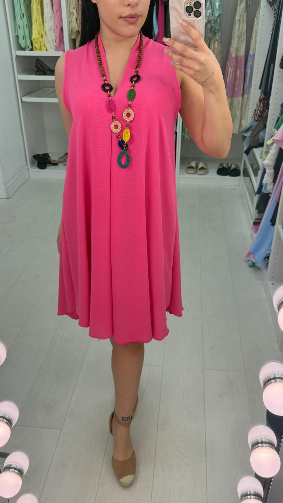 Ebby Plain V Neck loose Fit Necklace Dress