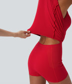 SoftlyZeroTM Plush Push-Up Molded Cups Zipper 2-in-1 Yoga Active Dress with Pockets-Easy Peezy