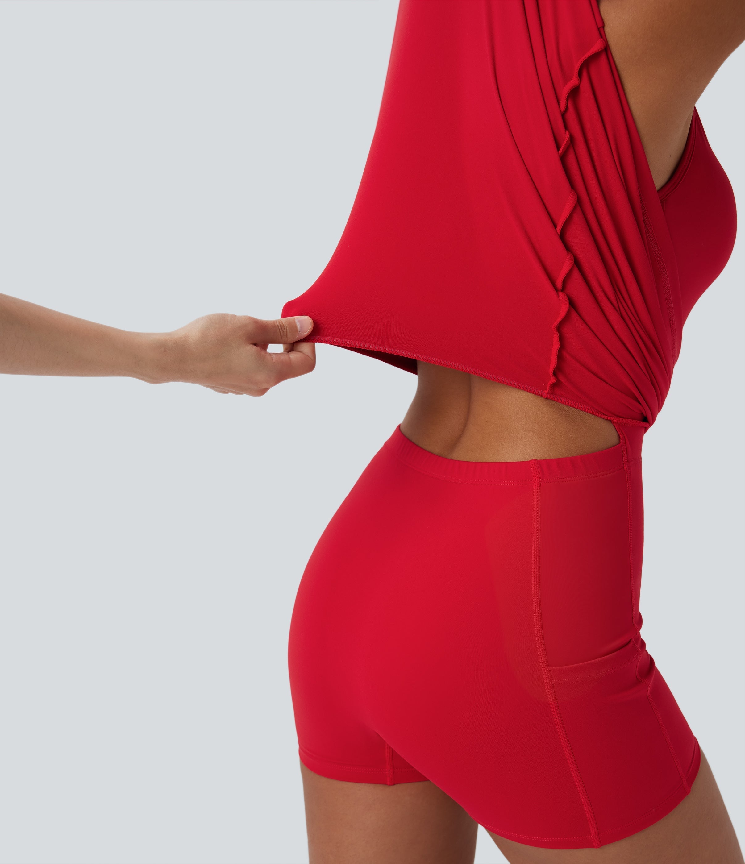 SoftlyZeroTM Plush Push-Up Molded Cups Zipper 2-in-1 Yoga Active Dress with Pockets-Easy Peezy