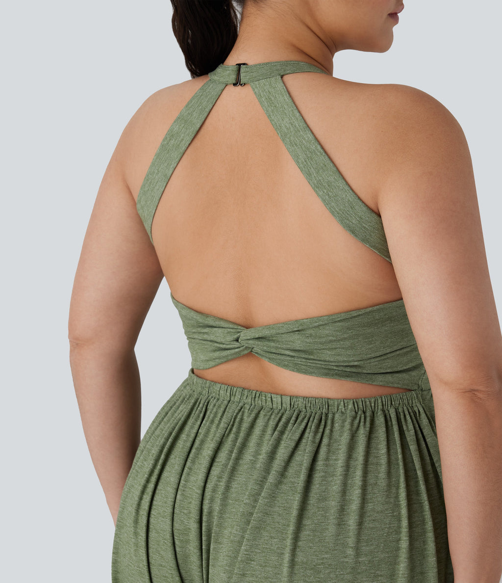 Backless Twisted Harem Casual Plus Size Jumpsuit with Side Pocket-Easy Peezy Edition