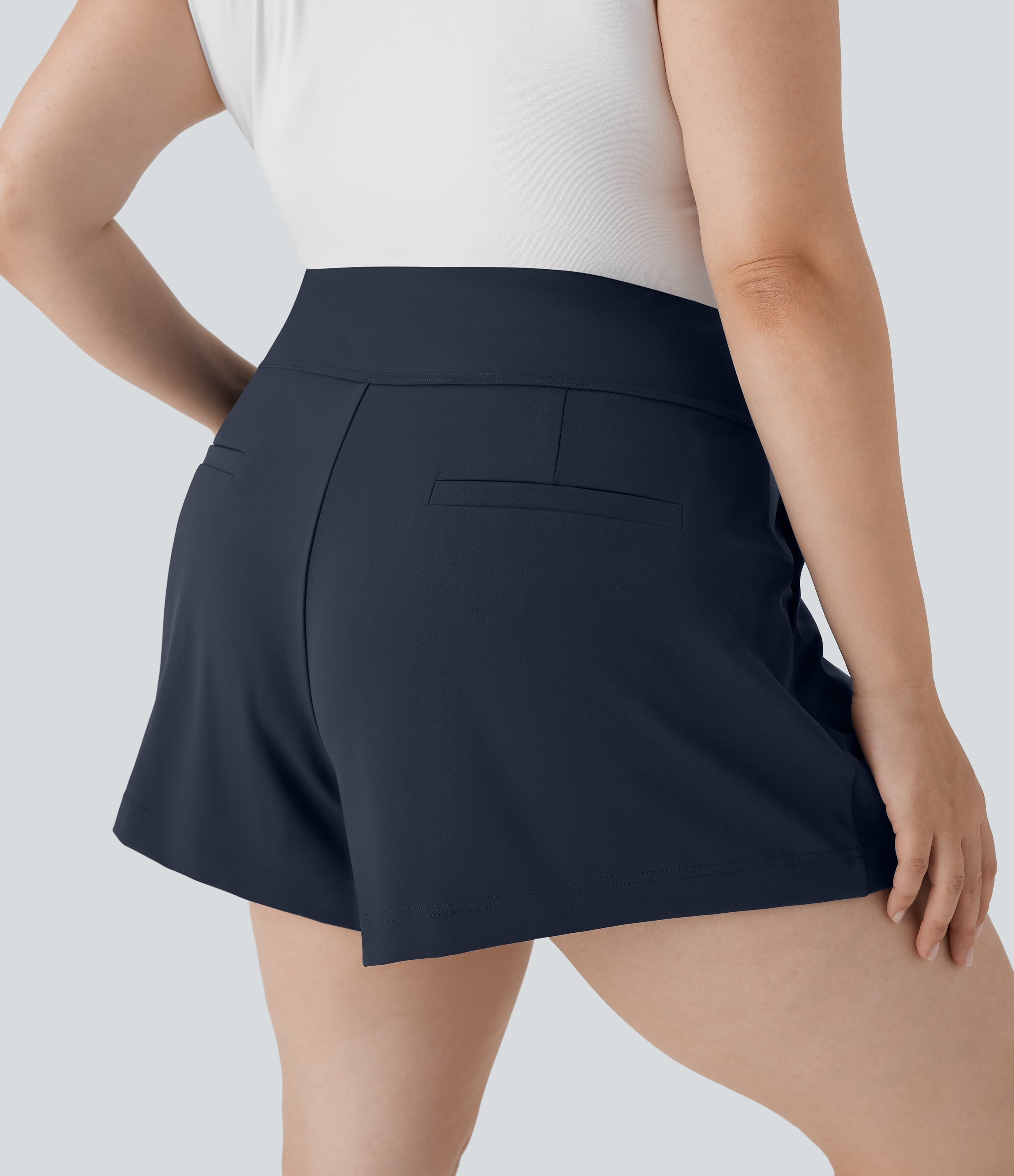 Plus Size High Waisted Work Shorts with Pockets