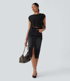Round Neck Cap Sleeve Cut Out Casual Top
