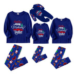Christmas Family Matching Pajamas-Cozy Blue Pjs Set with "Christmas Crew Making Memories Together"  and Christmas Tree Pattern Print