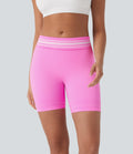 Seamless Flow Foldover High Waisted Color Block Workout Biker Shorts