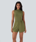 Mock-Neck Sleeveless Casual Jumpsuit with Pockets-Easy Peezy