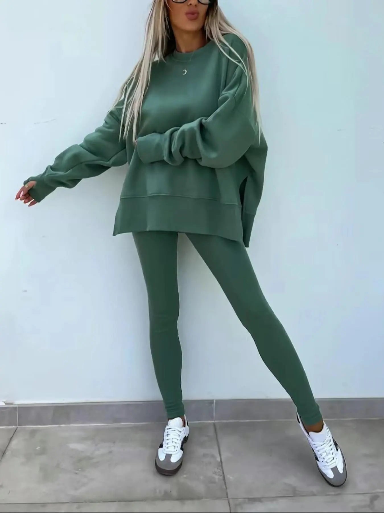 Women's Casual Drop Shoulder Sweatshirt Set