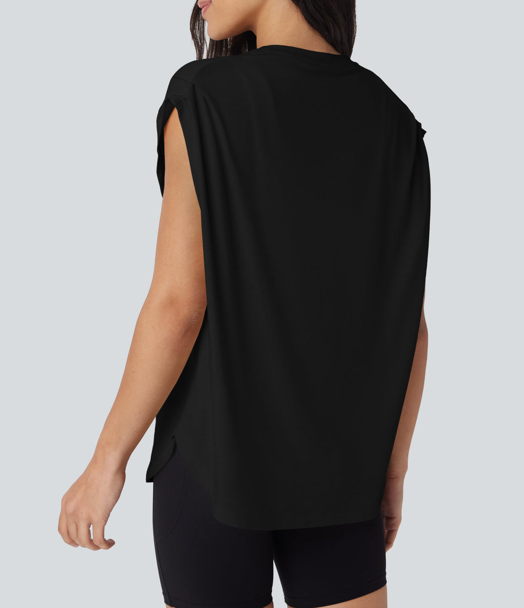 Dropped Shoulder Curved Hem Yoga Sports Top