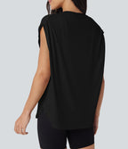 Dropped Shoulder Curved Hem Yoga Sports Top
