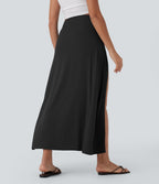 SoCinched Ribbed High Waisted Tummy Control Draped 2-in-1 Maxi Casual Skirt