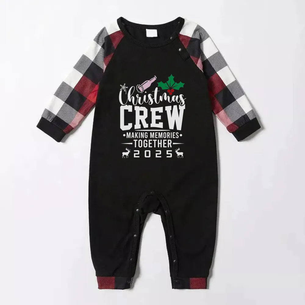 Christmas Family Matching Pajamas-Red and Gray Plaid Pjs set with “Christmas Crew” Artistic Font Print