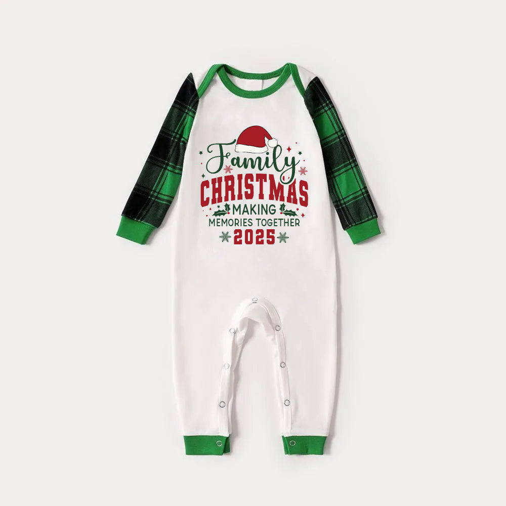 Green Raglan Top Green Plaid Christmas Pajamas Set With "Family CHRISTMAS MAKING MEMORIES TOGETHER 2025" Text Print