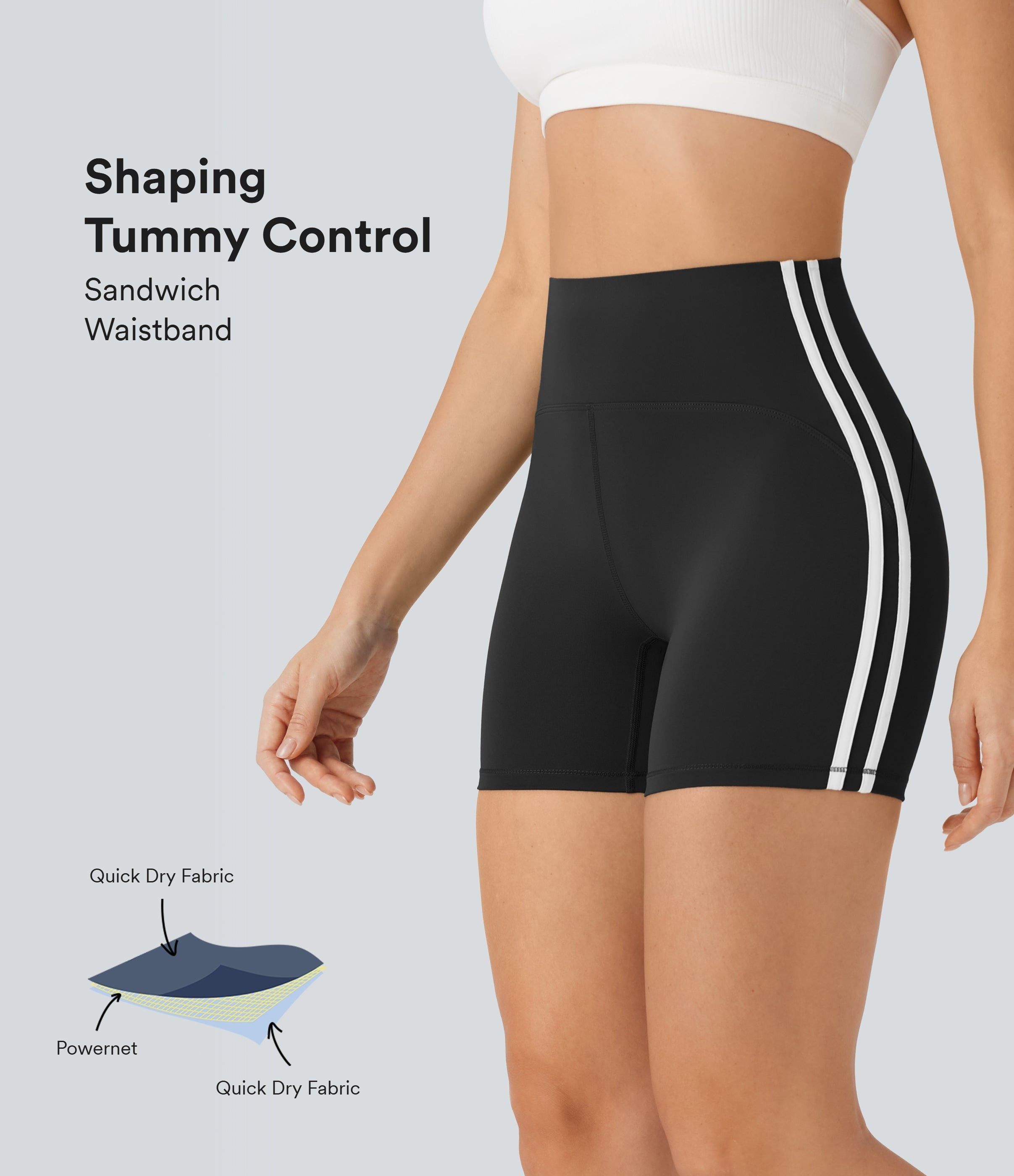 SoftlyZeroTM QuickDry SoCinched High Waisted Tummy Control Color Block Yoga Biker Shorts 5''