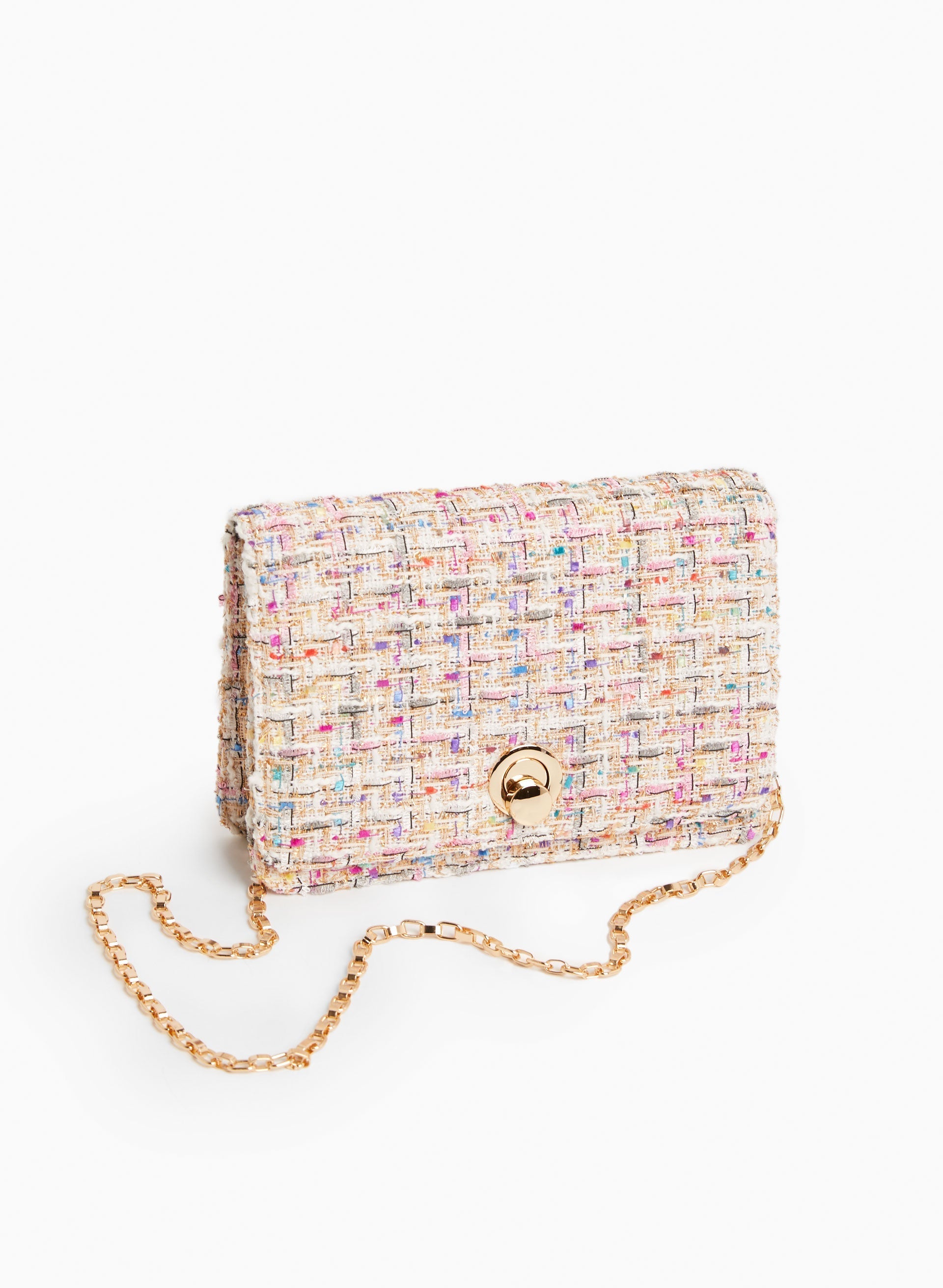 Round Clasp Tweed Handbag