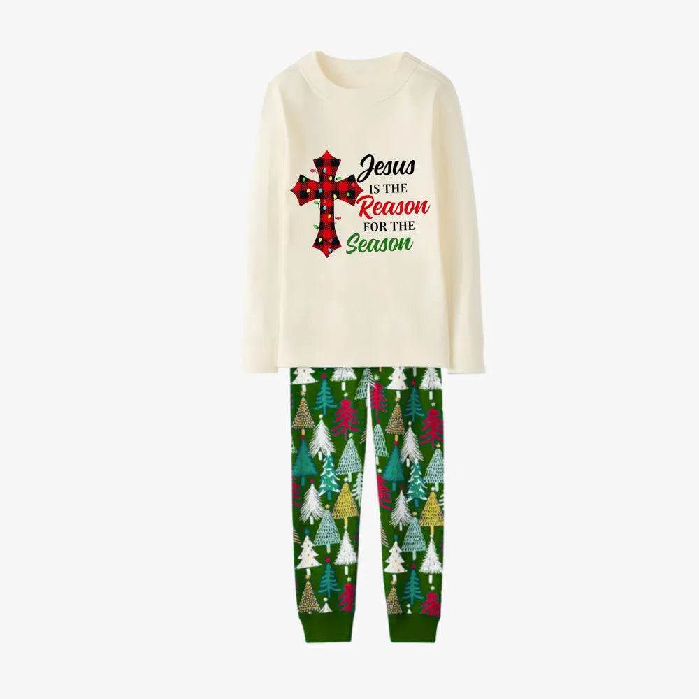 Family Christmas Pajamas Set With "Jesus Is The Reason For The Season" Slogan Print