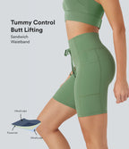 UltraSculptTM SoCinched High Waisted Butt Lifting Tummy Control Loop Running Biker Shorts 7'' with Pockets