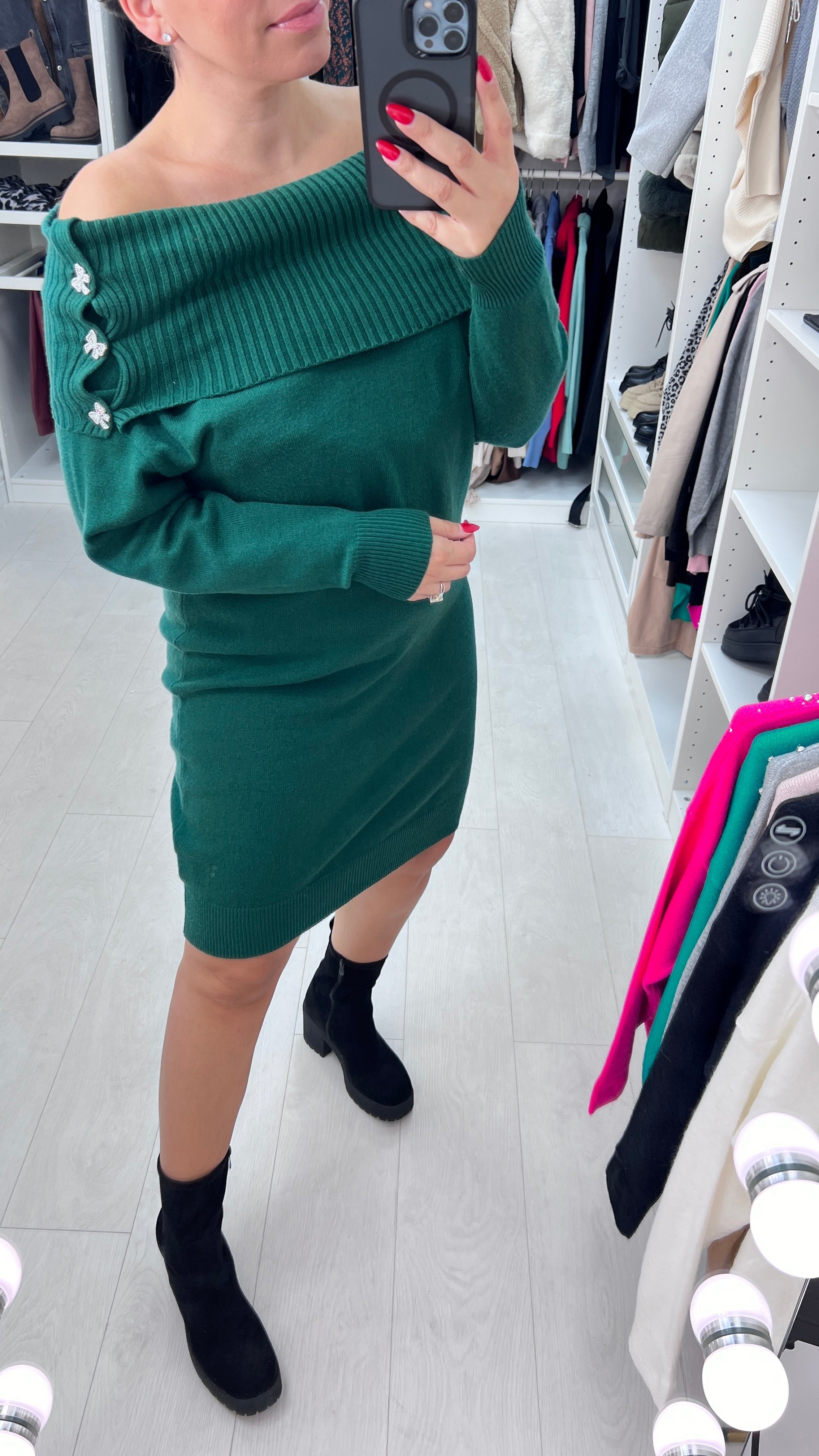 Anissa Bow Pearl Diamante Detail Knit Dress