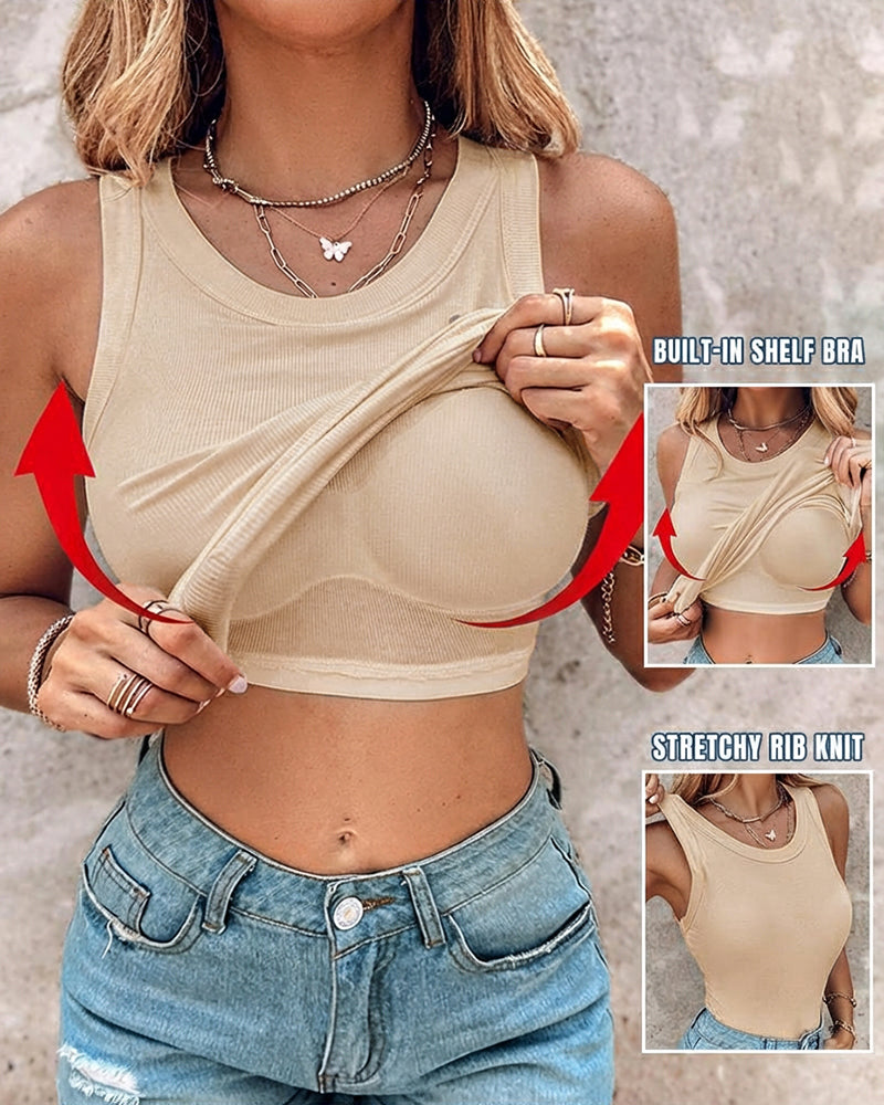 ChicMe Built-in Bra Ribbed Round Neck Tank Top