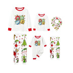 Family Christmas White Pajamas Set With Colorful Christmas Character Print