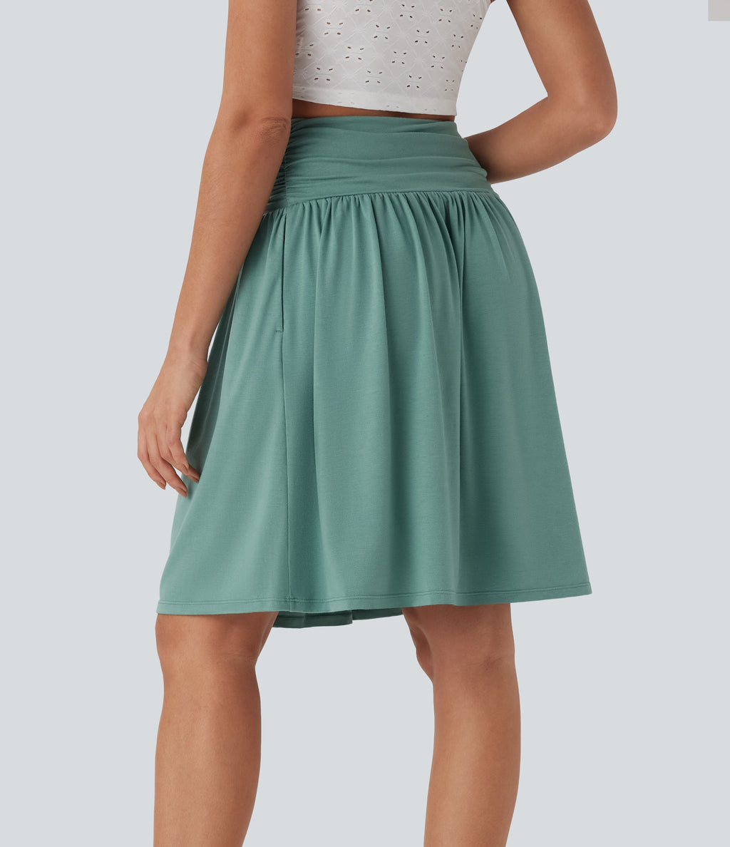 High Waisted Ruched Pocket Flowy Skirt