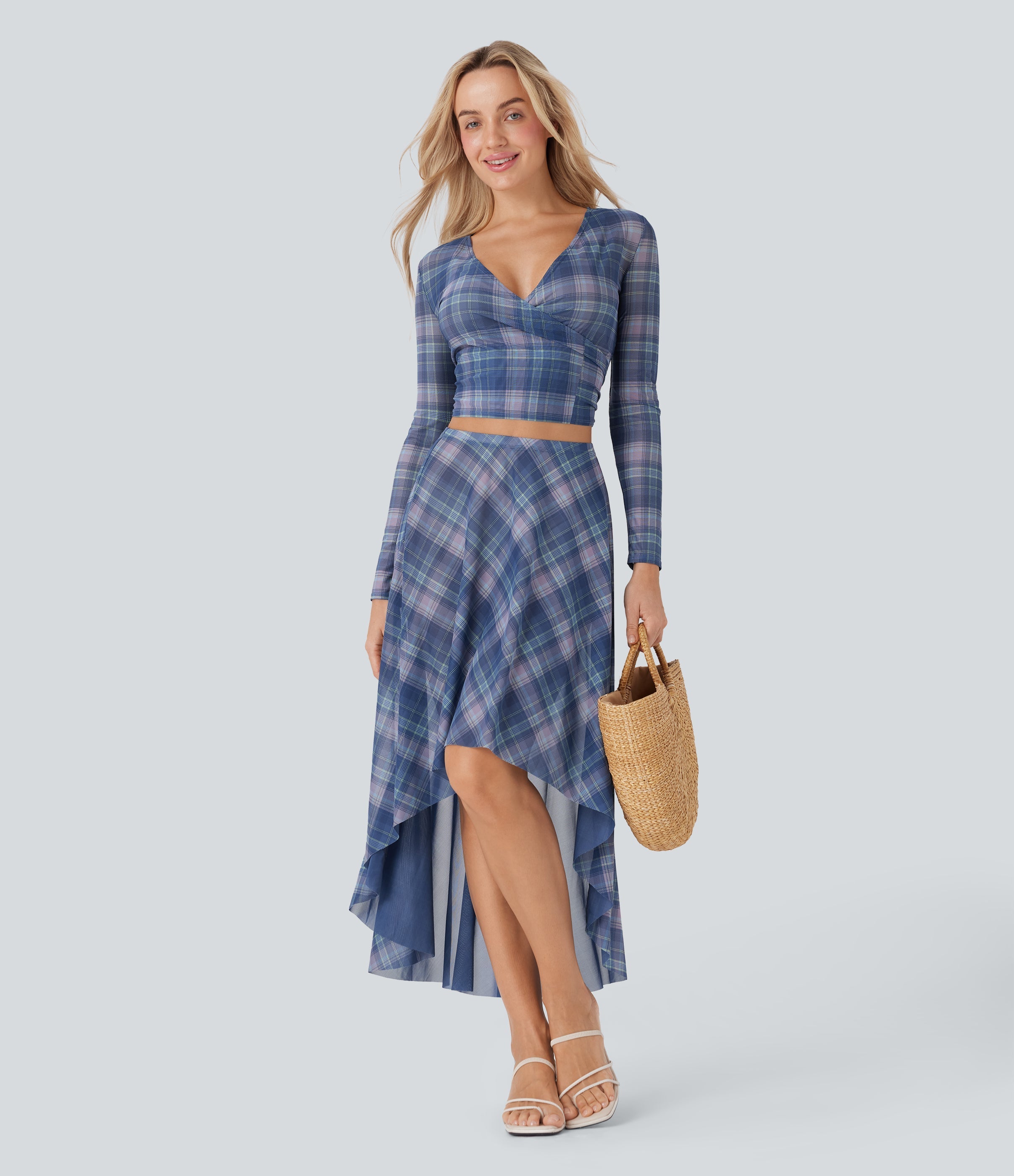 Sheer Mesh V-Neck Wrapped Tie-Back Top