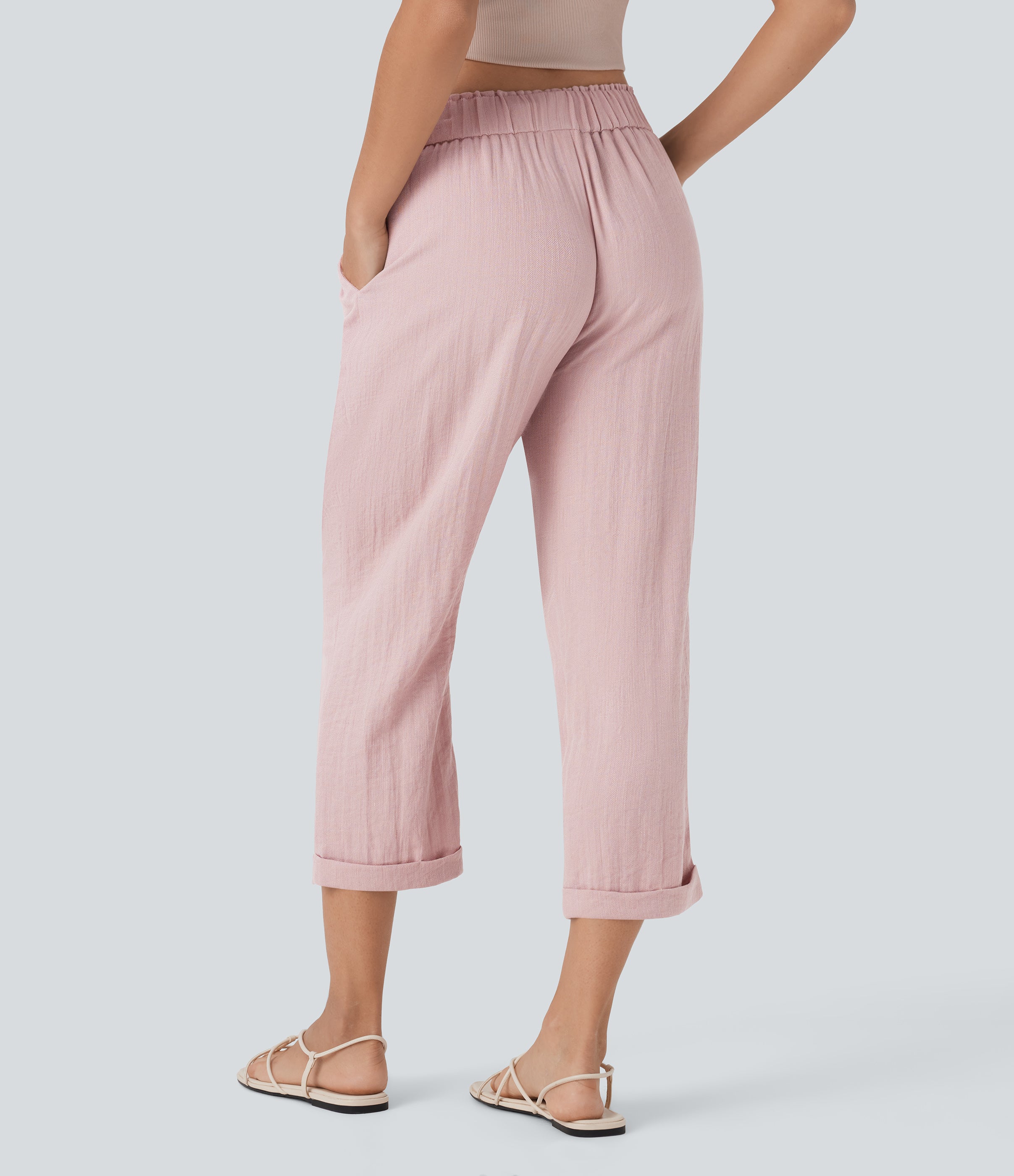 Mid Rise Drawstring Casual Tapered Pants with Pockets