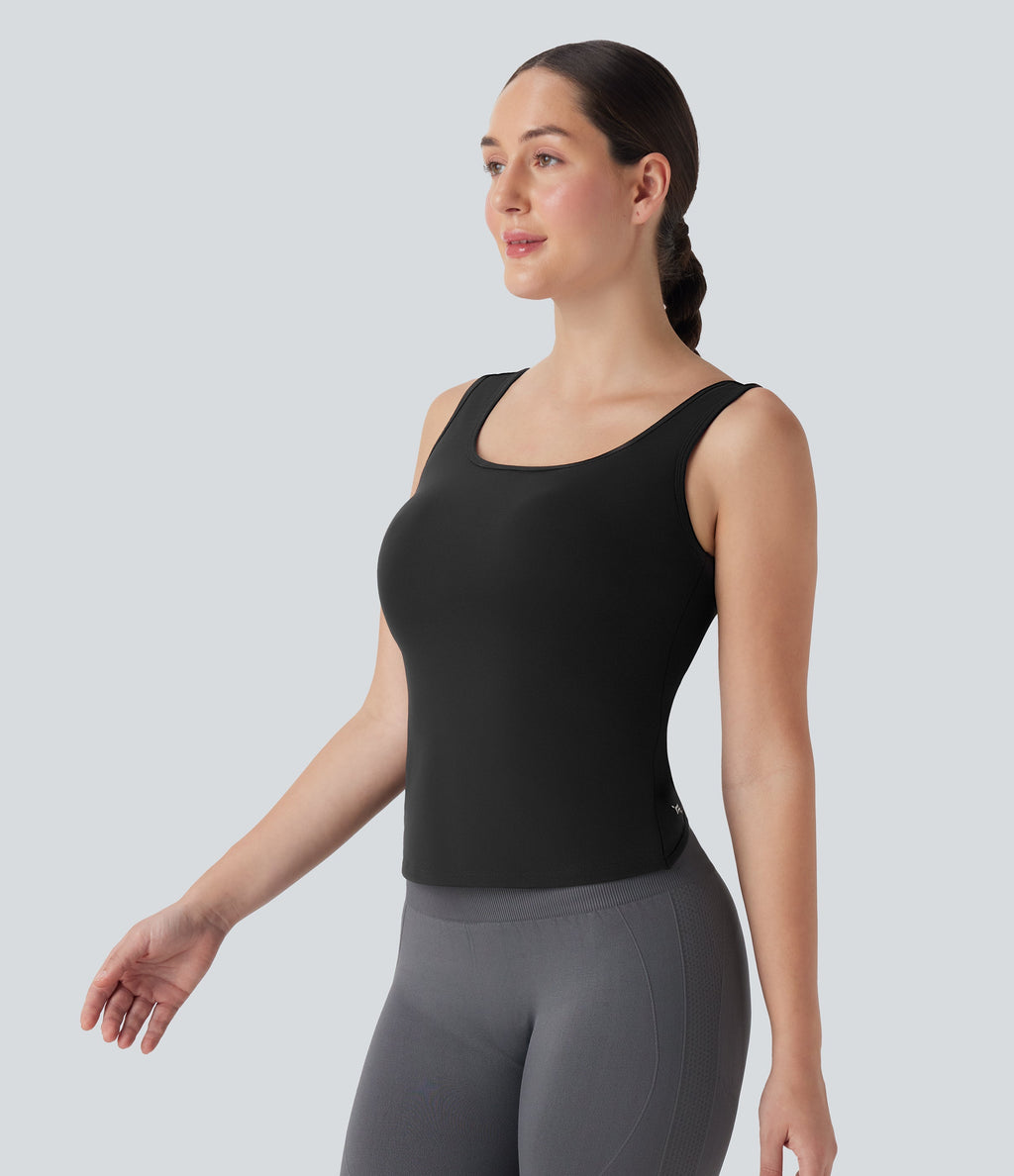 U Neck Crossover Yoga Tank Top-Longer Length-D/DD/DDD/F Cups