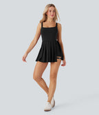 BreezefulTM Pleated Adjustable Buckle 2-in-1 Micro Mini Quick Dry Casual Slip Dress with Pocket-Easy Peezy