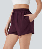 High Waisted Drawstring 2-in-1 Yoga Shorts with Pockets