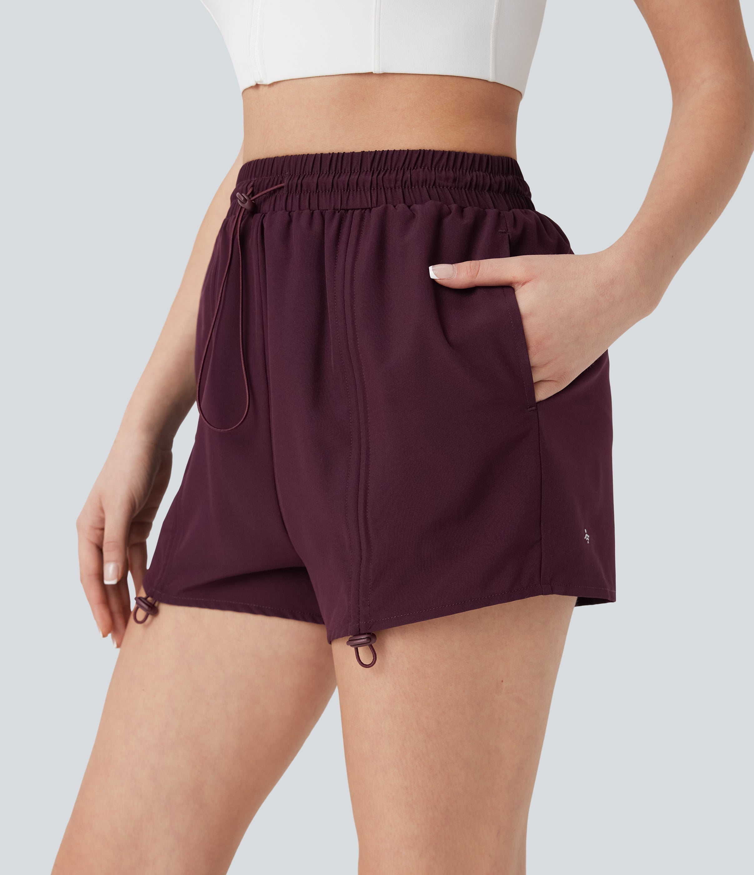High Waisted Drawstring 2-in-1 Yoga Shorts with Pockets