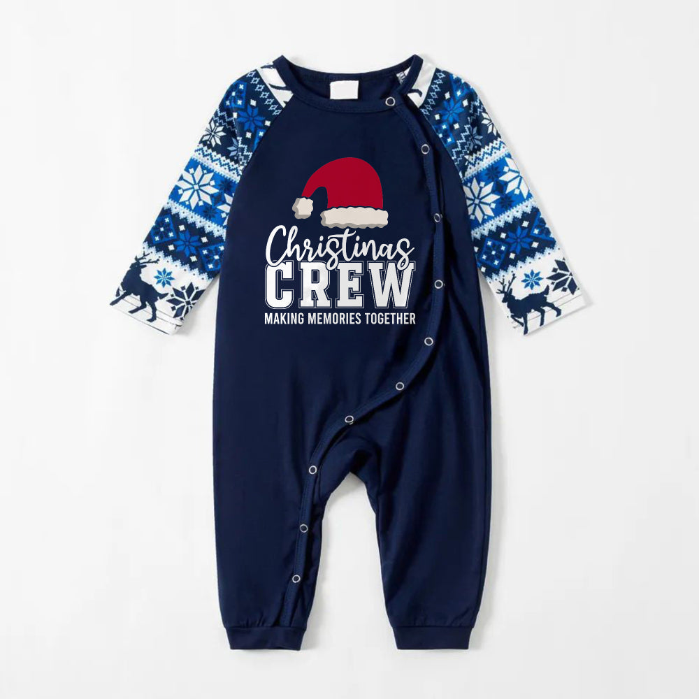 Joyful Blue Christmas Pajamas Set With Santa Hat and Text Print