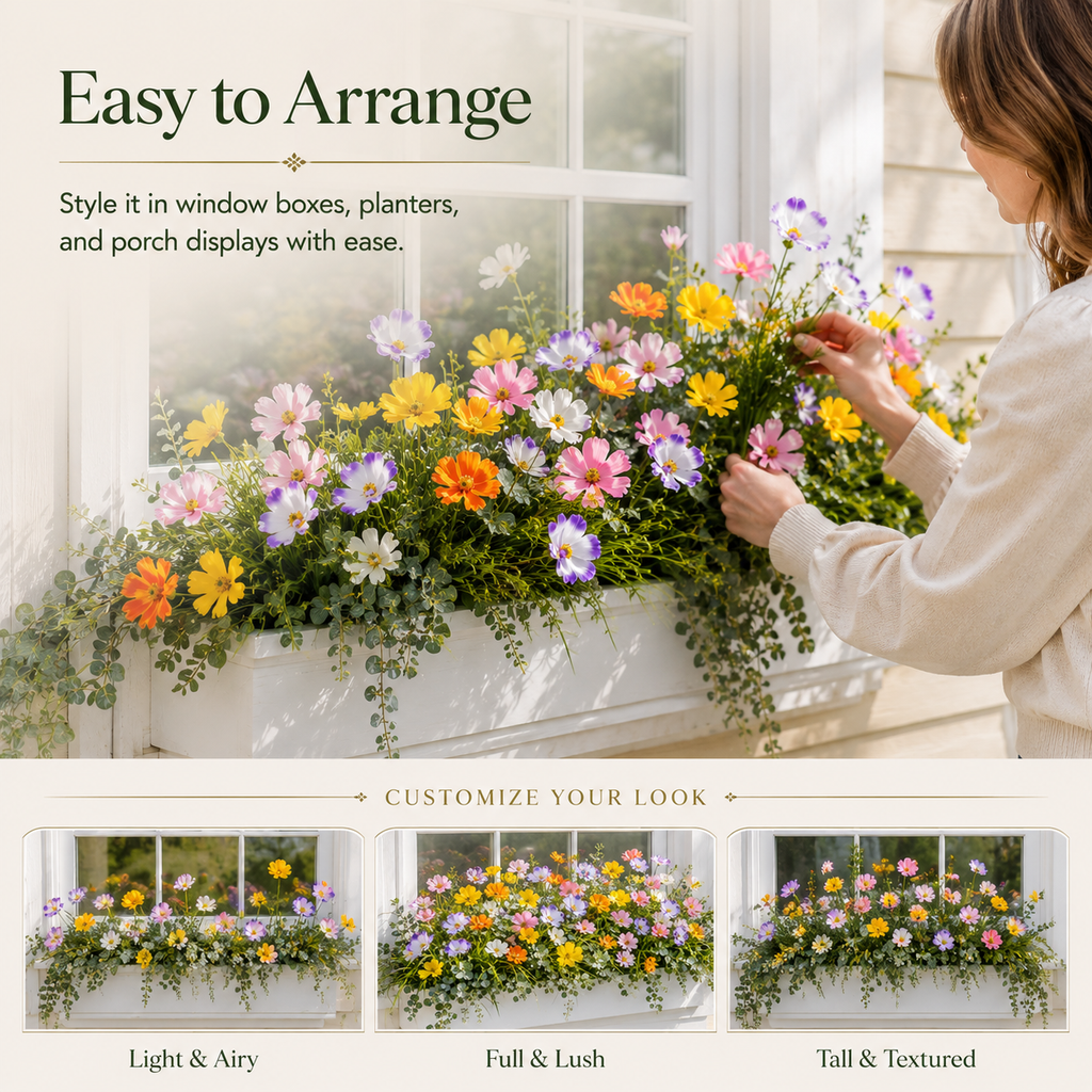 8-Piece Artificial Cosmos Flower Stem Set for Home, Garden & Patio Decor