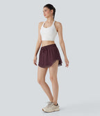 Mid Rise Drawstring 2-in-1 Contrast Mesh Mini Tennis Skirt with Pockets