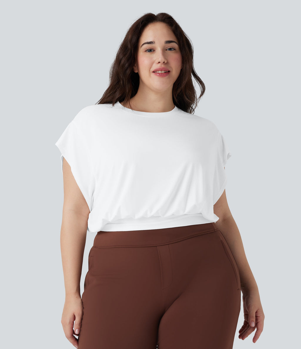 Round Neck Short Batwing Sleeve Work Plus Size T-Shirt