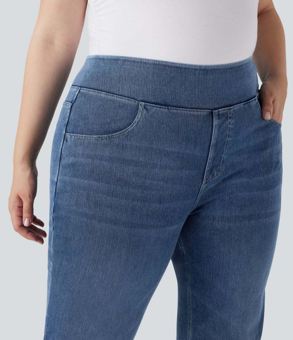 FlexTM High Waisted Pockets Washed Casual Bootcut Plus Size Jeans