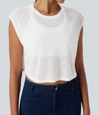 Round Neck Cap Sleeve Cut Out Casual Top