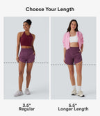 BreezefulTM High Waisted Pockets 2-in-1 Curved Hem Quick Dry Running Shorts 5.5''-Longer Length
