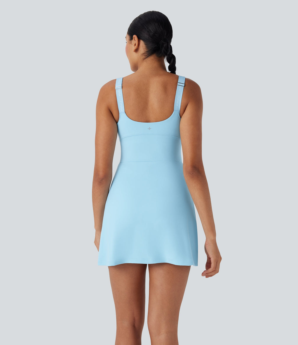 SoftlyZeroTM Plush Push-Up Molded Cups Zipper 2-in-1 Yoga Active Dress with Pockets-Easy Peezy